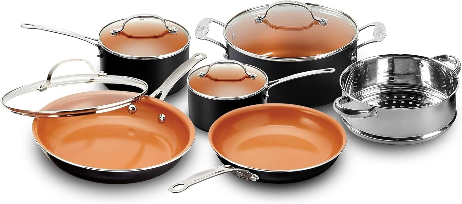 Gotham Steel 10 Piece Pots and Pans Set Nonstick Cookware Set with Ultra Nonstick Ceramic Coating & Gotham Steel Non Stick Frying Pan, 12.5” Ceramic Frying Pan Nonstick, Long Lasting Nonstick Cooking