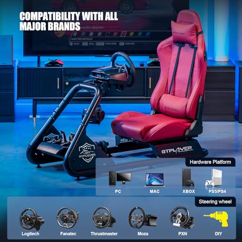 GTPLAYER Racing Simulator Cockpit with Seat and Bluetooth Speakers, Racing Style Reclining Seat and Ultra-Sturdy Alloy Steel Frame, A/B Box (Blue)