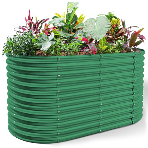 Land Guard 8x4x3ft Oval Galvanized Raised Garden Beds, Large-Capacity Metal Planter Box Outdoor, Durable Deep Raised Garden Bed 3ft Tall, Raised Beds for Gardening Vegetables, Cream Yellow
