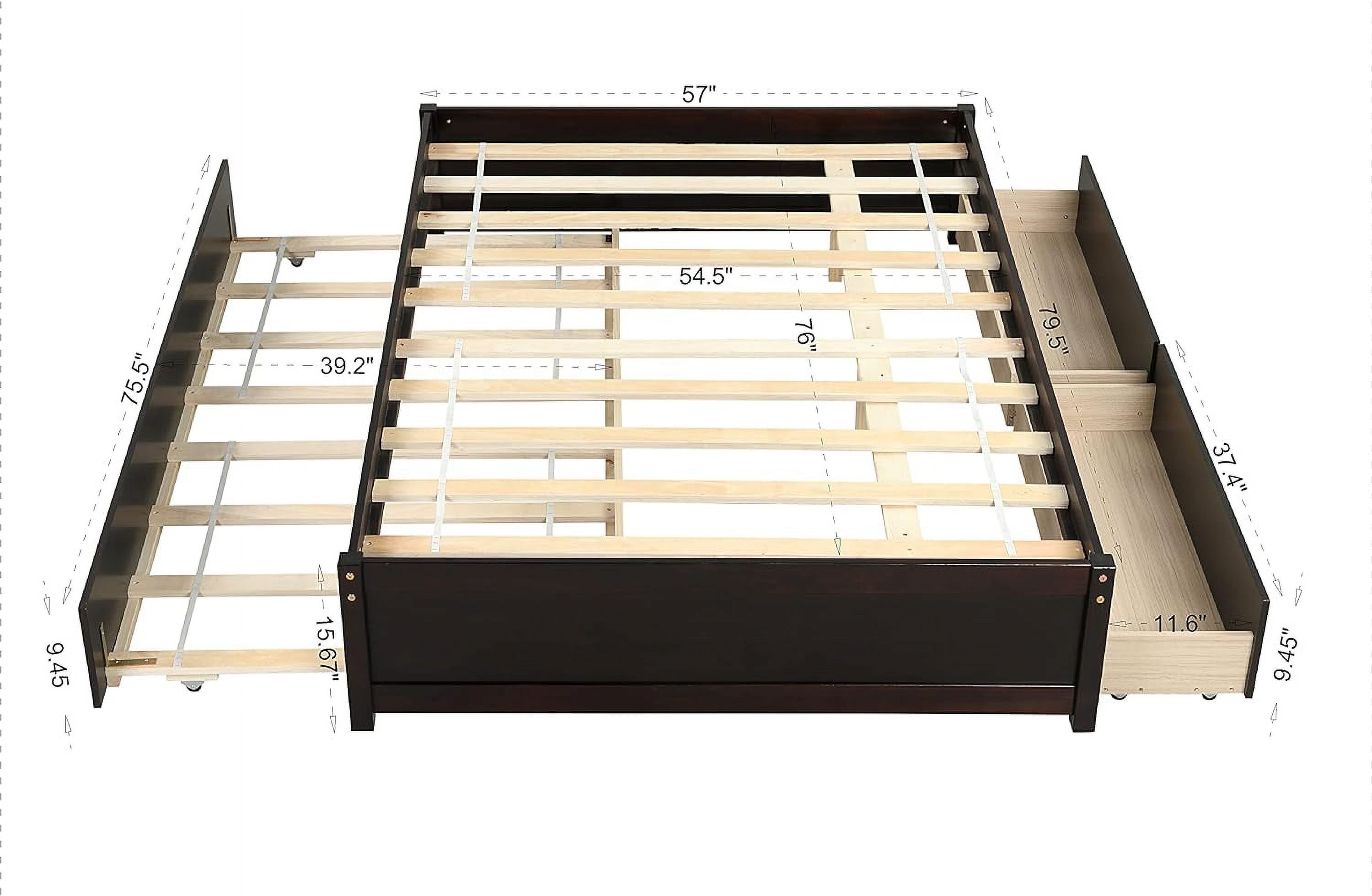 Wood Platform Bed Frame, Full Bed With Trundle And Drawers, Trundle Platform Bed Full Size, Captain Bed With Pull Out Trundle And Storage For Kids Teens And Adults Espresso