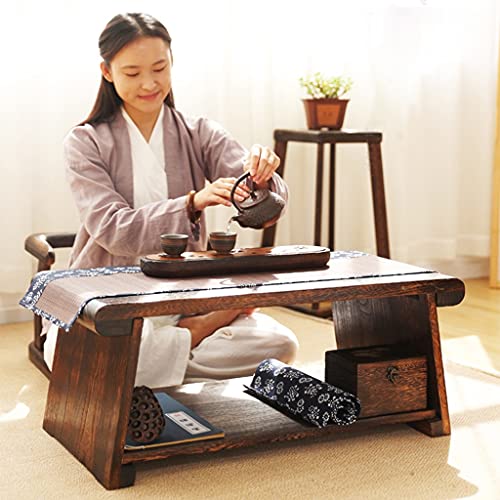 Foldable Coffee Table 2-Story Japanese Tatami Table Coffee Table with Storage Shelf Retro Meditation Low Table (Size : 50x30x20cm)