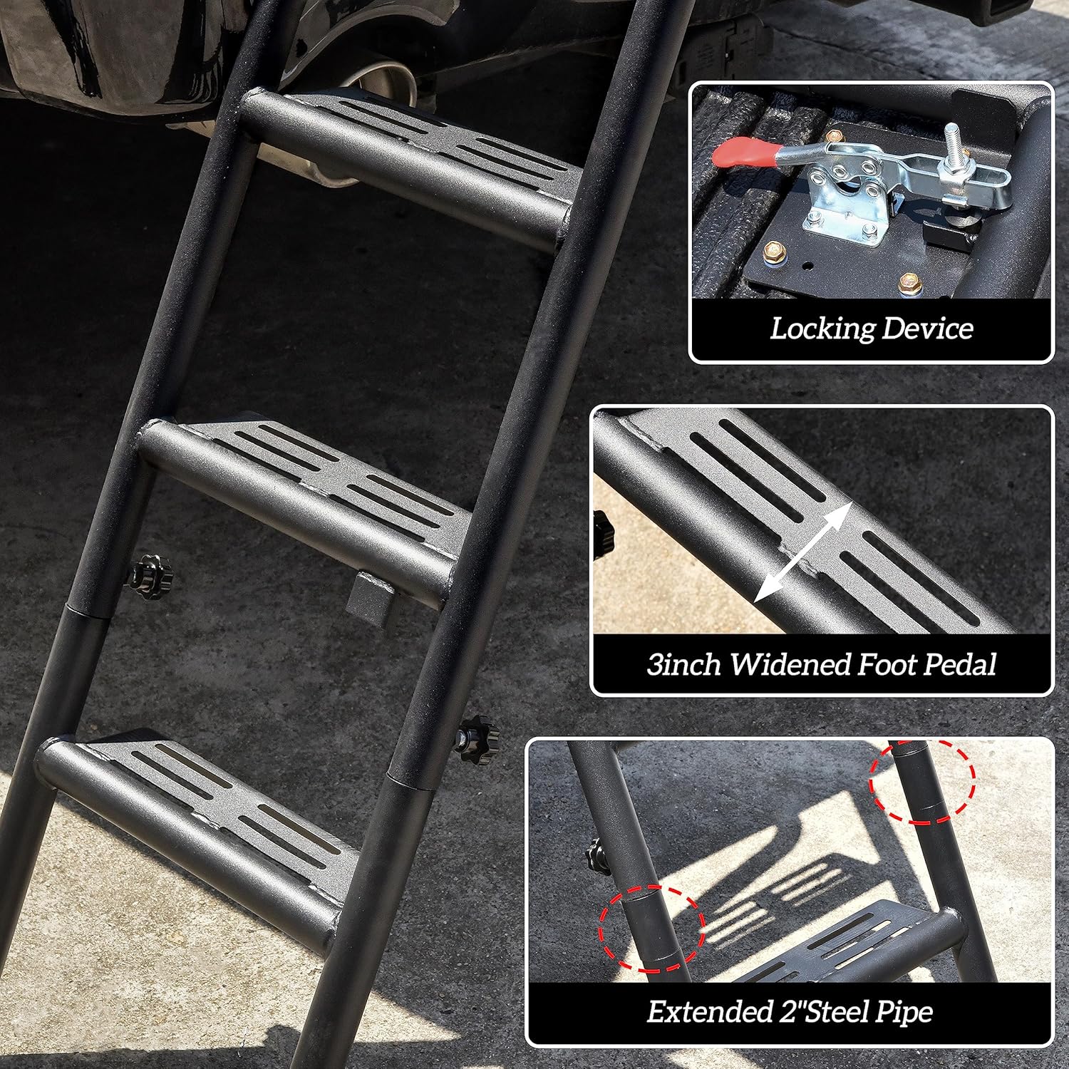 42" Foldable Pickup Truck Tailgate Ladder with Grab Handle, Heavy Duty Universal Folding Tailgate Step Ladder with Handrail for Pickup Truck (F150, RAM 1500 etc.) Accessories