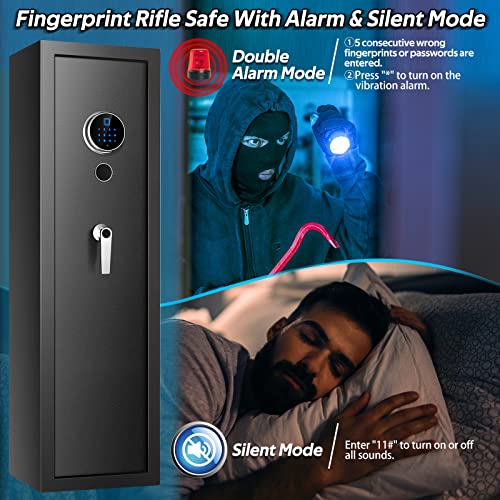 【2024 New】7-8 Rifle Gun Safe Gun Cabinet Fire Resistant with Removable Shelf, Large Unassembled Gun Safes for Home Rifle and Pistols with Silent Mode, Anti-Theft Long Gun Safes for Rifles and Shotguns