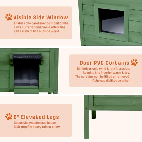 BRIOPAWS Outdoor-Cat-House-Insulated | Feral-Cat-Shelter for Winter | Weatherproof | Large Wooden Pet House for Multiple Cats | Foldable Ladder | Acrylic Side Window | Grey