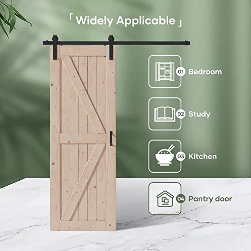 FREDBECK 48in x 80in Sliding Wood Barn Door with 8FT Barn Door Hardware Kit Included K Shape Solid Spruce Panel Sliding Door Double Surfaces Need to Assembly