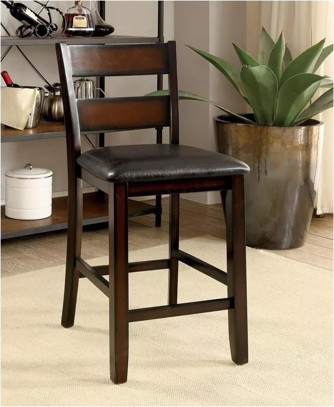 Saranya 18 Shop Brown Cherry Storage Dining Table 5pc Set Counter Height Wooden 4X High Chairs Cushion seat Shelf Shelves Furniture Room Kitchen New Modern Home 40" L x 40" W x 36" H of Set