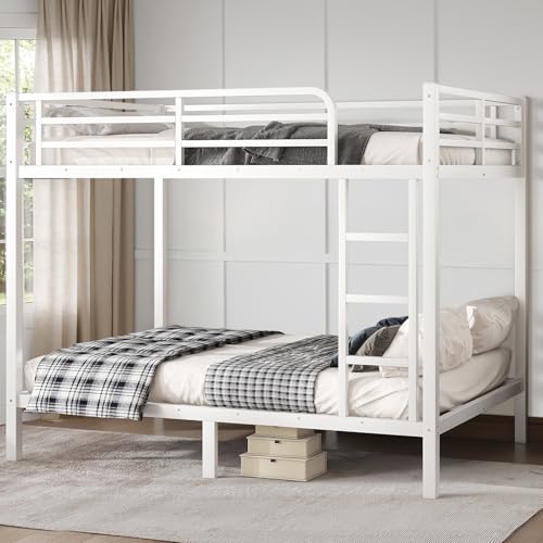 Twin XL Over Twin XL Bunk Bed, Metal Bunk Bed Frame Heavy Duty Bunk Beds Loft Bed Frame with Ladder and Guardrail Metal Slats No Box Spring Required for Adults Teens, Black