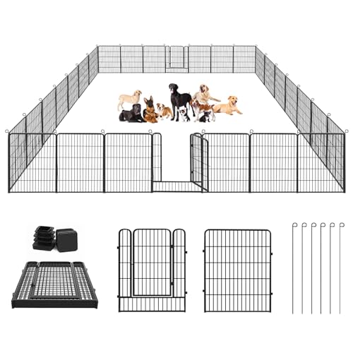 Dog Playpen, 32inch 10 Panels Outdoor Dog Fence Indoor Dog Pen Anti-Rust Pet Puppy Pen Dog Exercise Pen with Lock for Medium Small Dogs, Portable Pet Fence for Yard RV Camping
