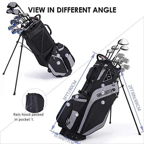 Golf Stand Bag 14 Way Top Dividers with Dual Strap and 8 Pockets, Rain Hood,Portable for Men Women