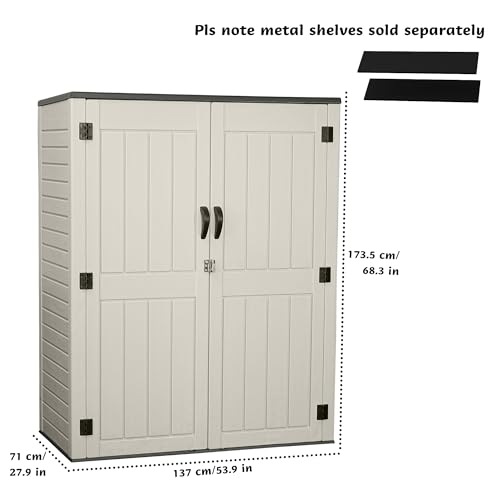 Vertical Resin Storage Shed, 60 Cuft Garden Tool Sheds & Outdoor Storage, Plastic Outdoor Storage Cabinet Waterproof, 4.5 x 2.3 ft Backyard Outside Lawn Mower Storage Shed, White
