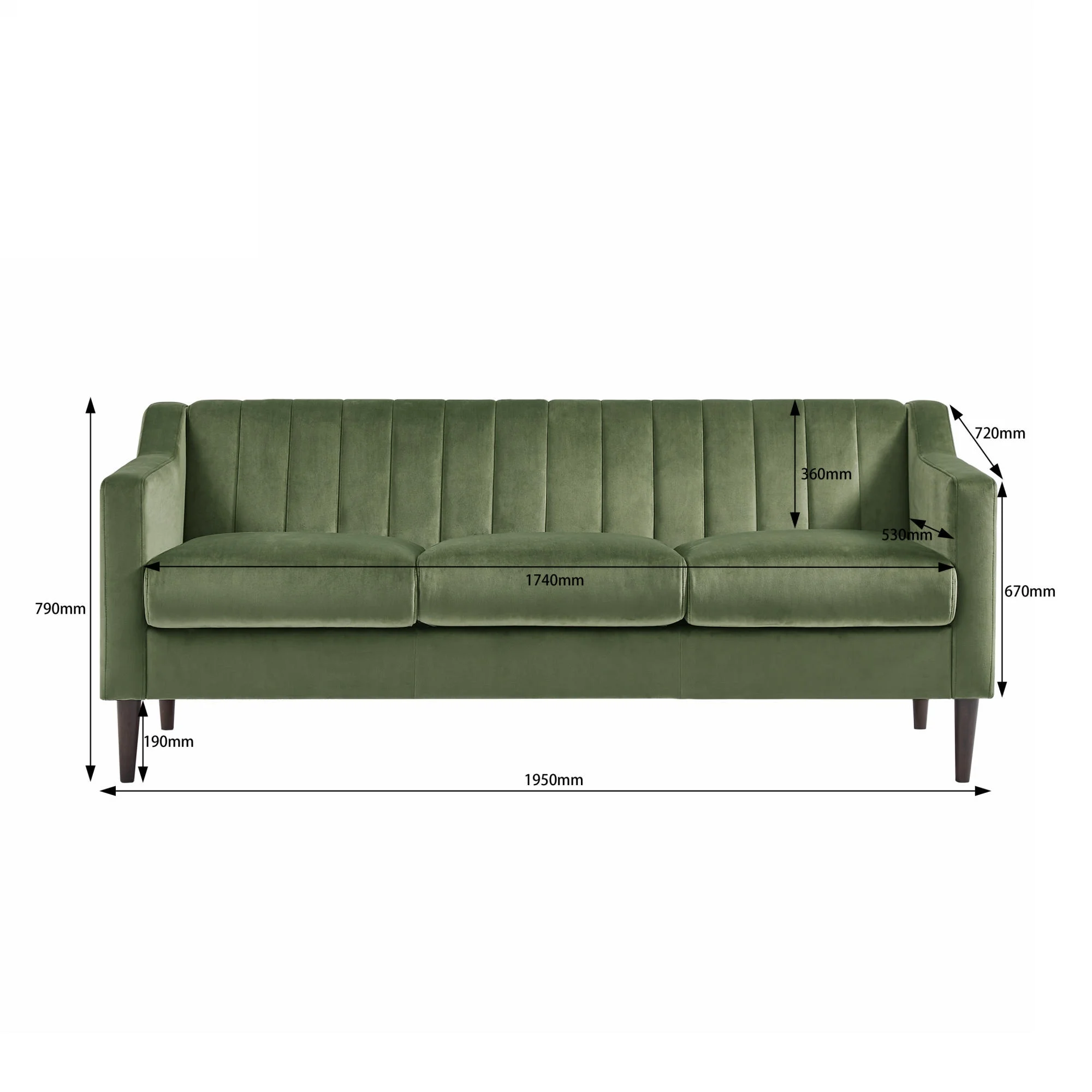 Mid Century Modern Chesterfield sofa couch, Comfortable Upholstered sofa with Velvet Fabric and Wooden Frame and Wood Legs for Living Room/Bed Room/Office Green --3 Seats