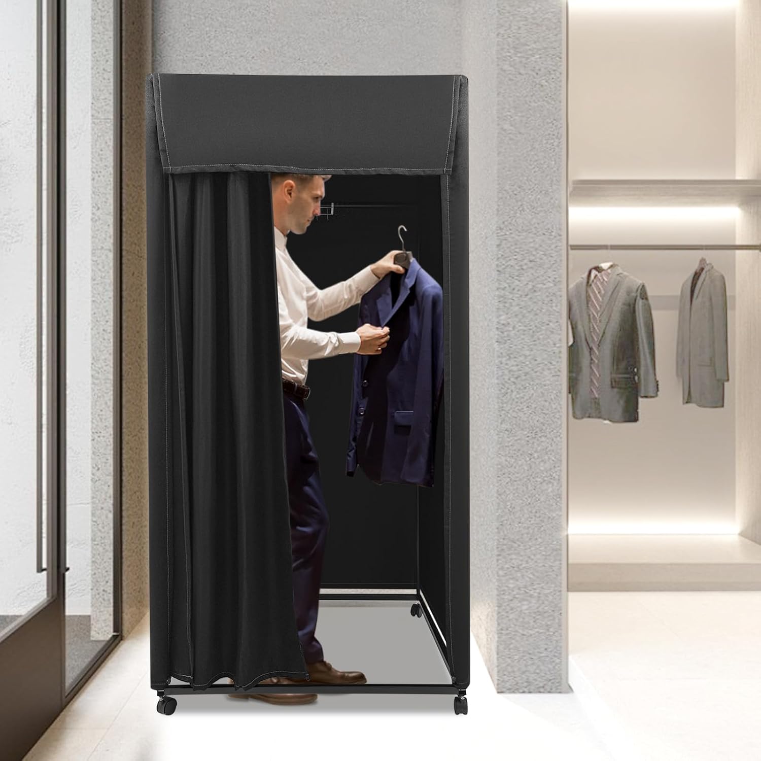 Fitting Room, Portable Dressing Room w/Shading Curtain&Vientiane Wheel&Hook Up, Movable Fitting Room for Beach, Campsites, Model Show, Shopping Mall, Office, Store