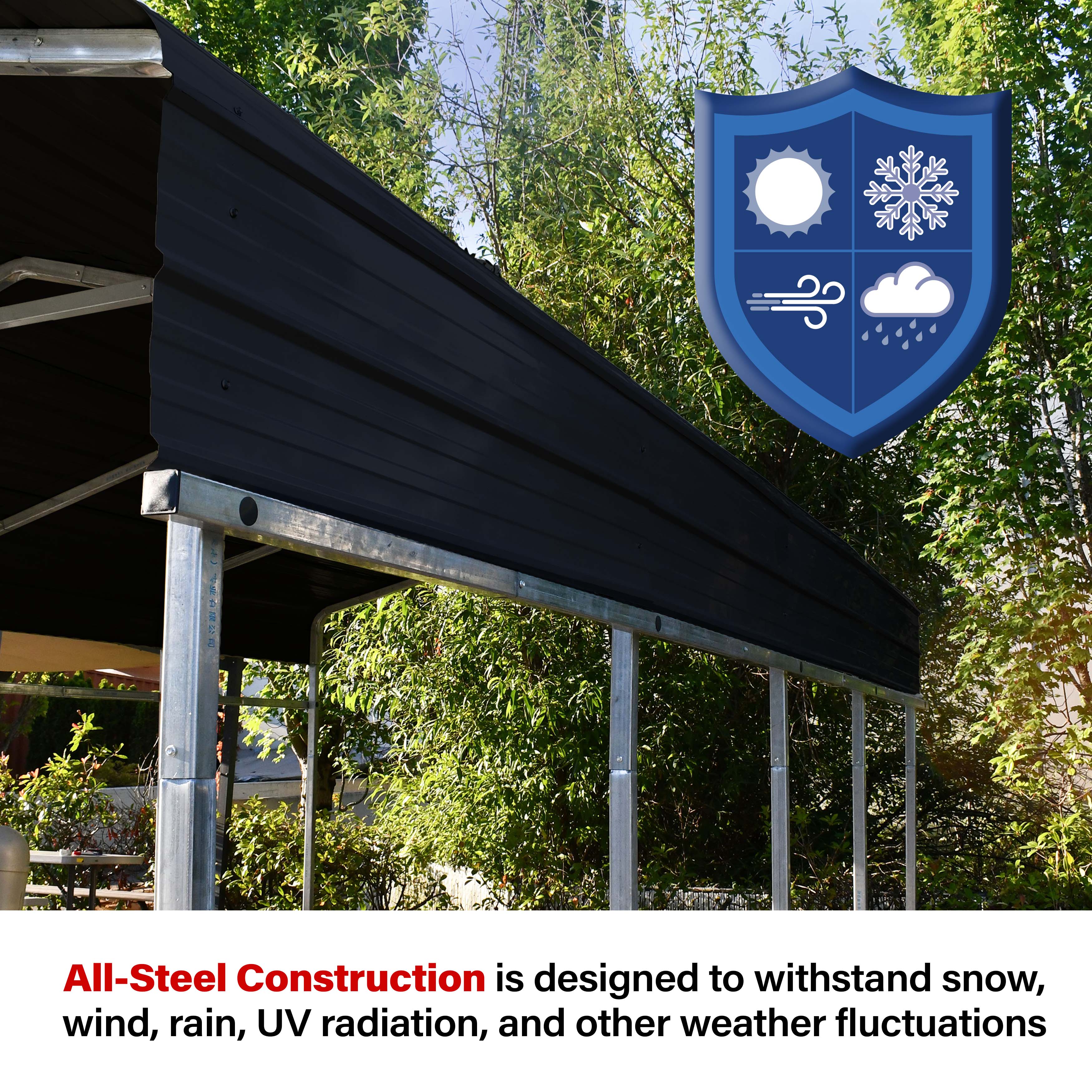 ALEKO CPM12X23BK Galvanized Steel Carport and Canopy Shelter - 12 x 23 Feet - Black