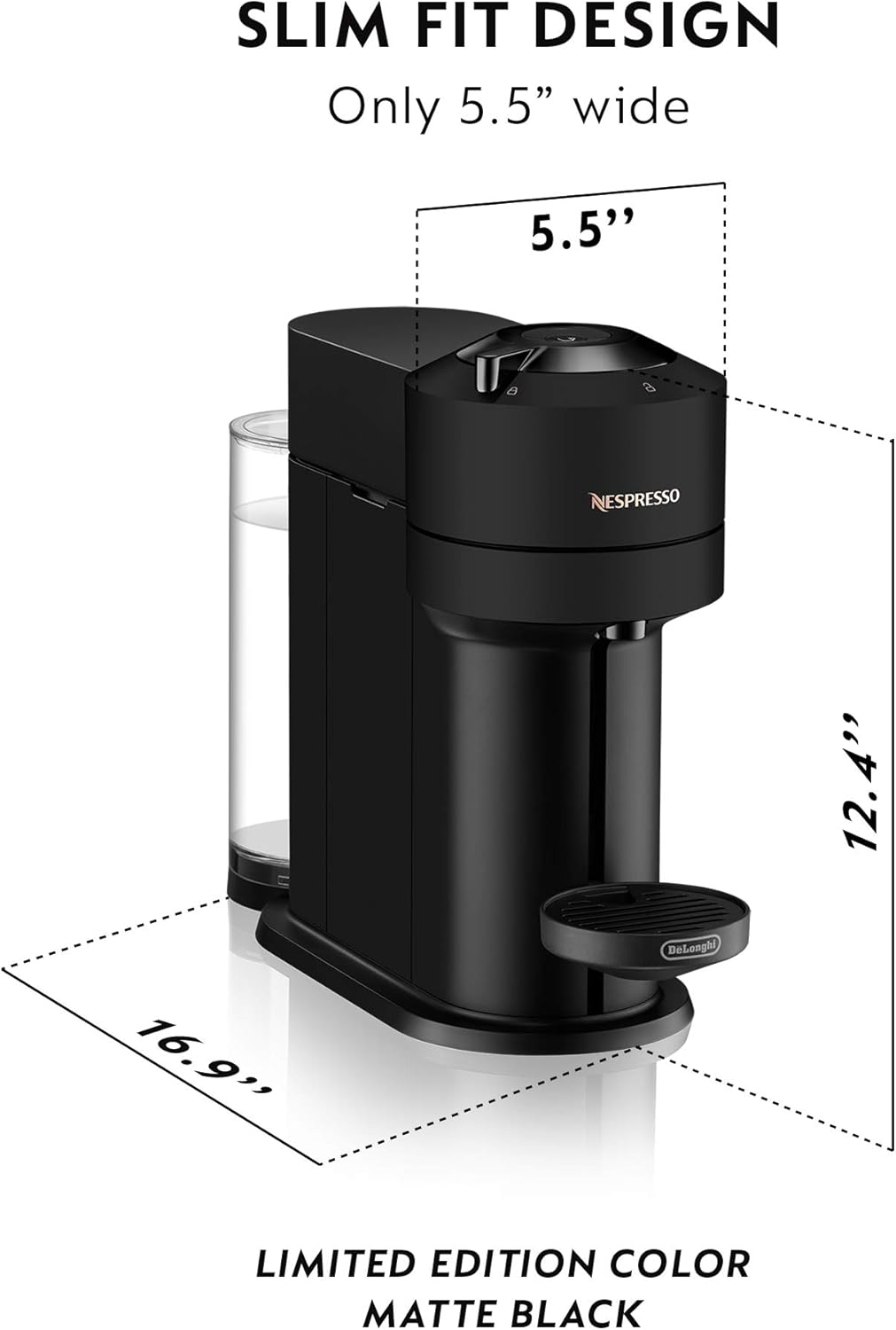 Nespresso Vertuo Next Coffee and Espresso Machine by De'Longhi with Milk Frother, Limited Edition,18 ounces, Matte Black