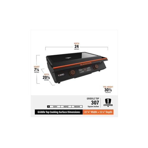 Blackstone 22-Inch Electric Griddle - 1200W Non Stick Ceramic Titanium Coated Stainless Steel Tabletop Griddle with EZ-Touch Control Dial, LCD Display, Patented Rotate & Remove Glass Hood - 8001