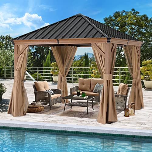 ABCCANOPY Hardtop Gazebo 8x8 - Outdoor Metal Hard Top Gazebo, Permanent Galvanized Steel Aluminum Framed Pavilion with Netting and Curtain for Patio Backyard Lawn Garden (Double Roof, Gray)
