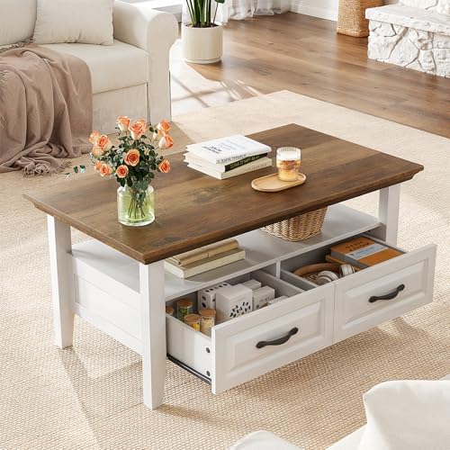 Marsail Lift Top Coffee Table with Open & Hidden Storage, Modern Fluted Coffee Table with Smooth Lift Mechanism, Sturdy Space-Saving Center Table for Home Living Room, Office, Natural Oak