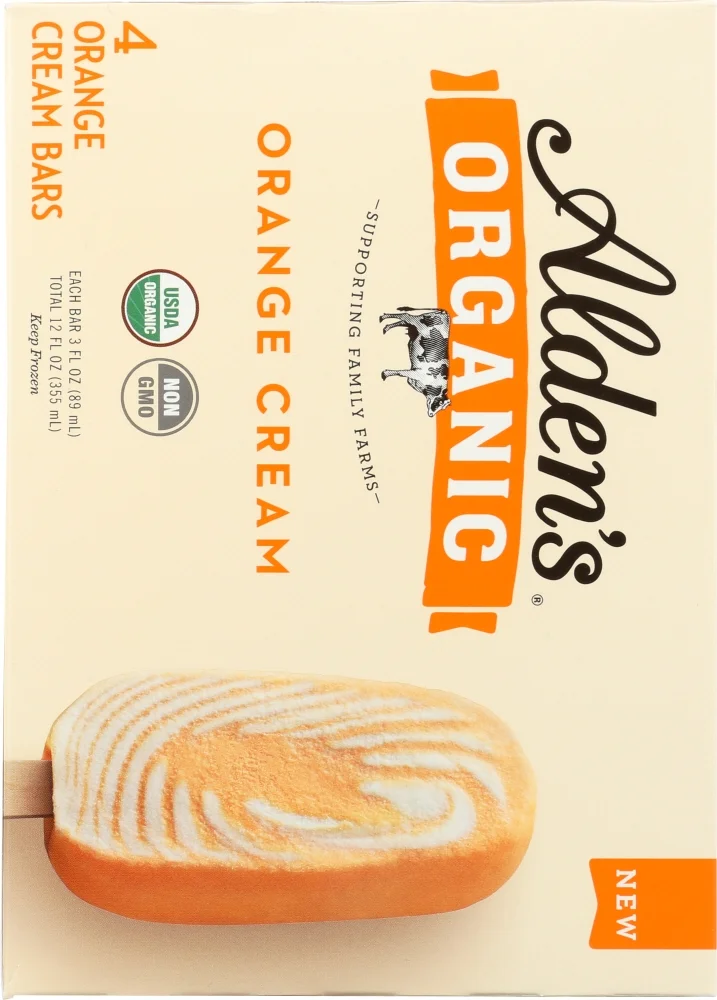 Aldens Organic New School Orange Cream Ice Cream Bars, 3 Fluid Ounce - 4 count per pack -- 12 packs per case.