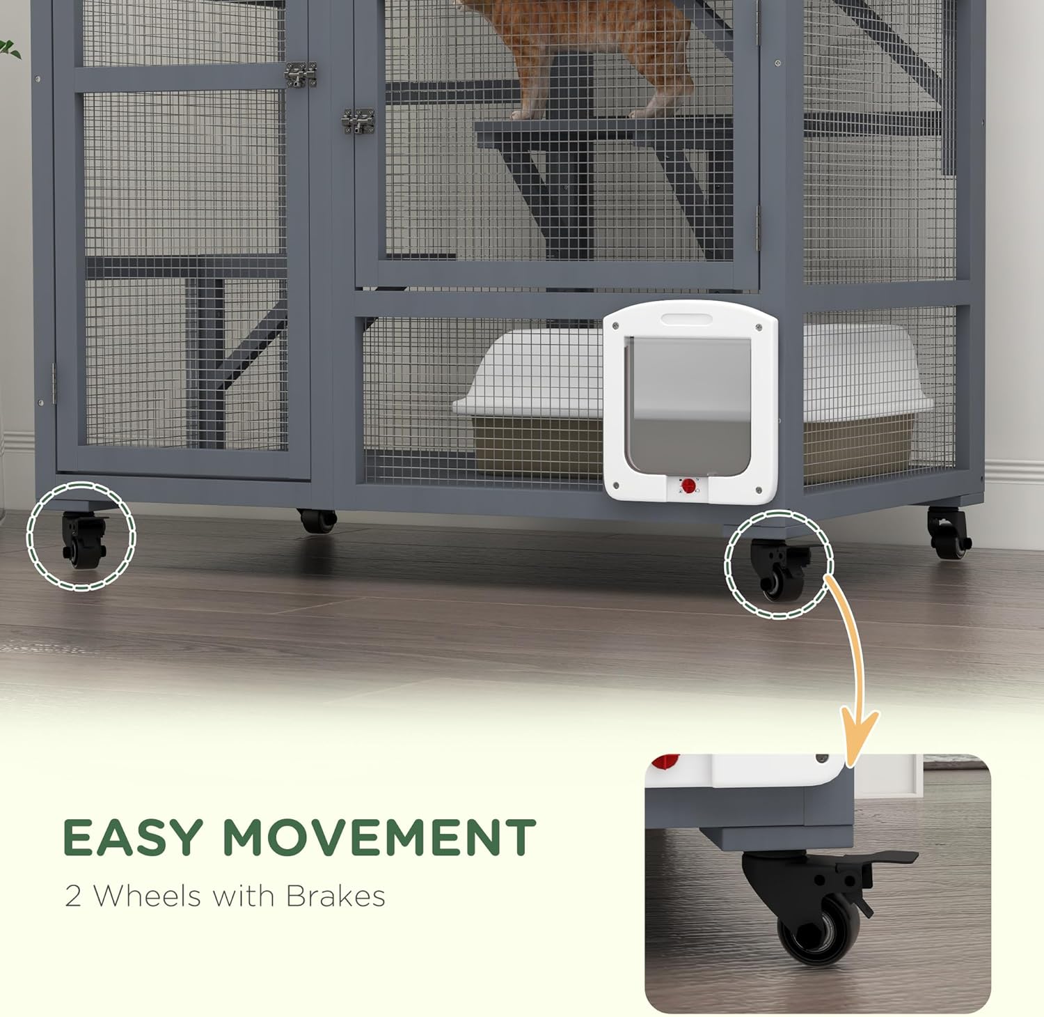 Catio Outdoor Cat Enclosure with Roof Cat House Height 37" Large Wooden Cat Cage with 4 Jumping Platforms for Cat Activity,Grey