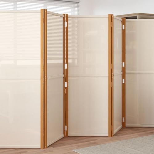 Bedroom Furniture 6-Panel Room Divider Cream White 165.4"x70.9",Acacia Wood Room Divider Privacy Screen Foldable & Multifunctional Indoor and Outdoor