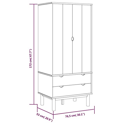 Wardrobe Brown and Gray 30.1"x20.9"x67.7" Solid Wood Pine,Scandinavian Pine Wood Wardrobe with Ample Storage for Clothes and Accessories Armoires & Wardrobes for Bedroom