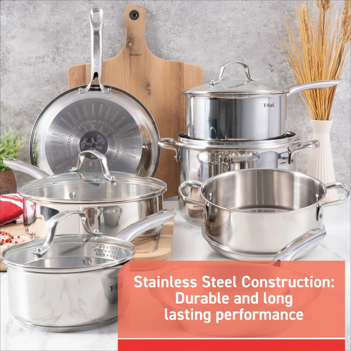 T-fal Stainless Steel Collection 11-Piece Cookware Set