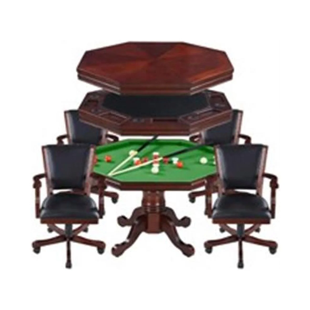 Blue Wave BG2366 Kingston Walnut 3-in-1 Poker Table with 4 Arm Chairs