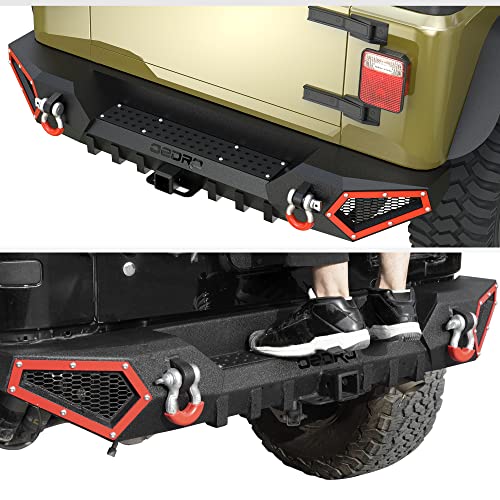 OEDRO Front Bumper Compatible for 87-06 Jeep Wrangler TJ & YJ & LJ Rock Crawler Bumper with Winch Plate Mounting & 4X LED Lights & 2X D-Rings Off Road
