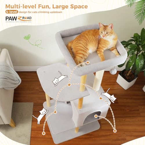 PAWZ Road Large Cat Tree, 73 Inches Tall Wooden Cat Tower with 2 Spacious Hammocks,2 Big Top Beds,8 Fully Scratching Posts and Natural Wood Posts, Multi Cat Tree for Indoor Cats Large Adult-XL