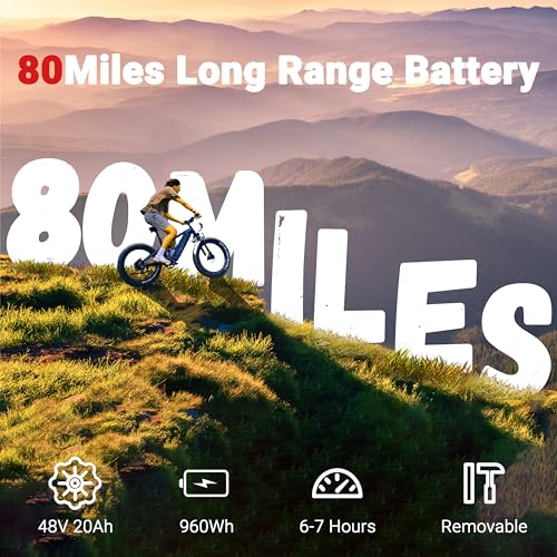 Himiway Cobra 26"x4.8" Electric Bike for Adults, 80MI Long Range 750W Mountain Ebike with Four-Bar Linkage Suspension, 400lb Payload, 25MPH, 7 Speed System