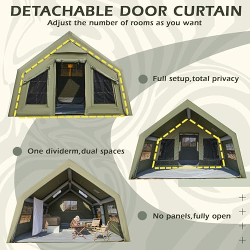 YOLENY Inflatable Tents for Camping, 4/6/8/10/12 Person Tent with TPU Skylight, Mesh Windows, Stove Jack & Pump, Easy Setup 4 Season Glamping Tent, Waterproof & Windproof
