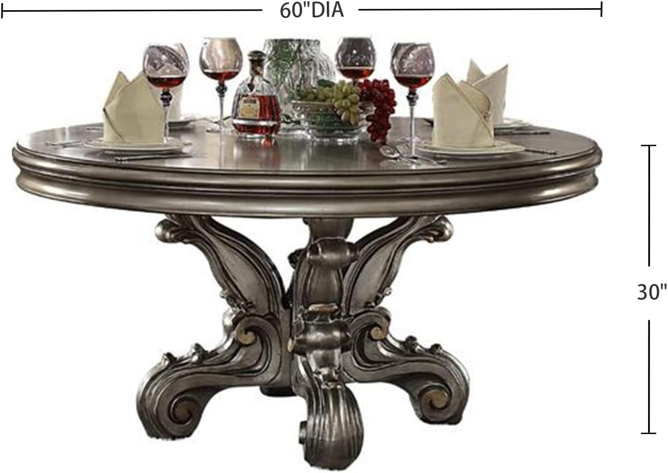 Acme Furniture Round Dining Table with Single Pedestal, Antique Platinum