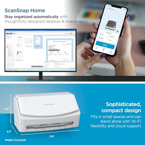 ScanSnap iX2500 Wireless or USB High-Speed Cloud Enabled Document, Photo & Receipt Scanner with Large Touchscreen and 100 Page Auto Document Feeder for Mac or PC, White