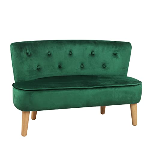 2-Seat Kid Sofa Couch with Velvet Fabric,Kid Sofa Chair with Wooden Frame for 3-6 Age Children Gift,35.6" Length, Emerald