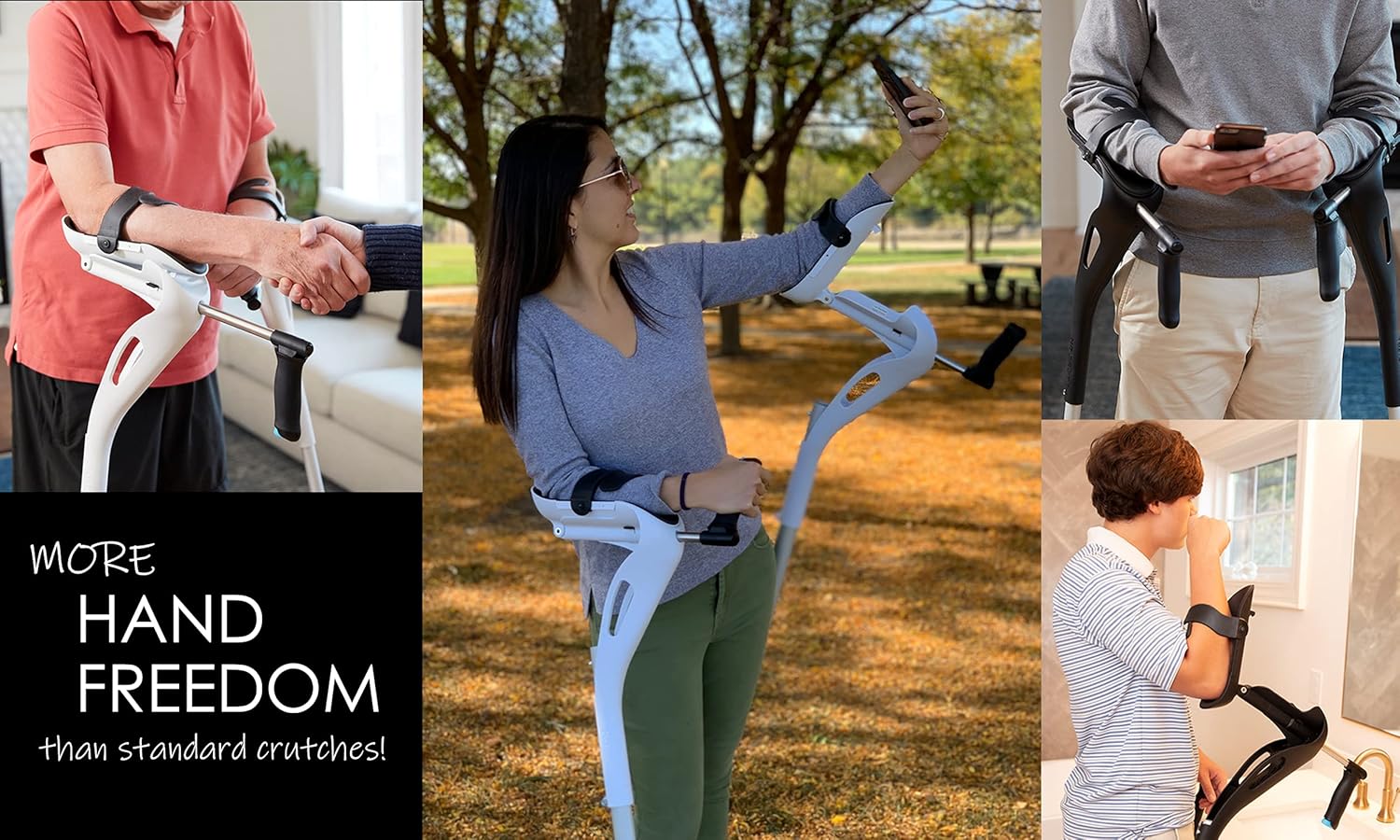Forearm Crutches Adult, 1 Pair Hands Free Crutches Adult, Ergonomic Walking Cane, 2 Walking Support Forearm Crutches for Adults, Fits (4��11��- 6��8��) Adjustable Crutches, Mobility Device (White)
