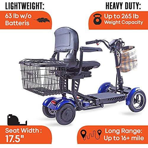 All Terrain 4 Wheel Foldable Mobility Scooter for Seniors. 25 Mile Long Range - 300lbs Capacity with Extended Battery 15.6AH-25 Miles Long Range Adults Mobility Scooters (Model7)