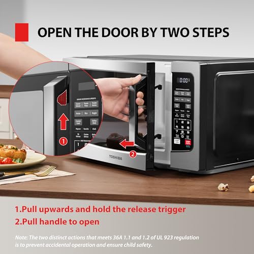 TOSHIBA EM131A5C-BS Countertop Microwave Ovens 1.2 Cu Ft, 12.4" Removable Turntable Smart Humidity Sensor 12 Auto Menus Mute Function ECO Mode Easy Clean Interior Black Color 1000W