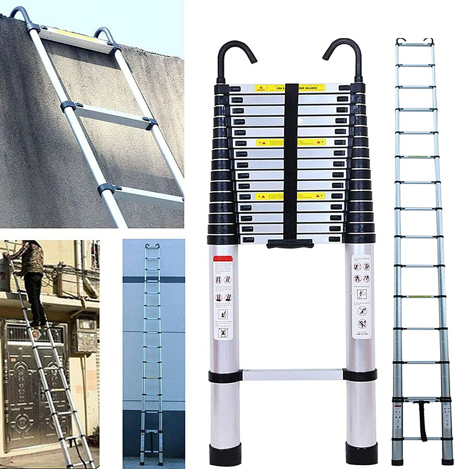 Telescoping Ladder 6.2M/20ft Aluminum Extension Folding Ladder with 2 Hooks SALE