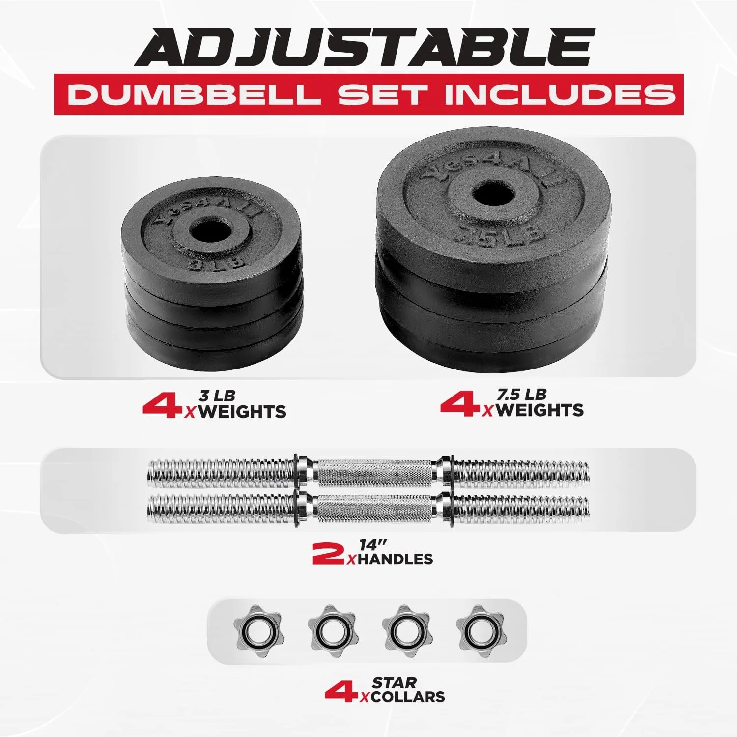 Yes4All 50 lbs Adjustable Dumbbell Weight Set For Home Gym, Cast Iron Dumbbell, Pair