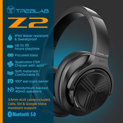 Treblab Z2 Bluetooth 5.0 Noise-Cancelling Headphones