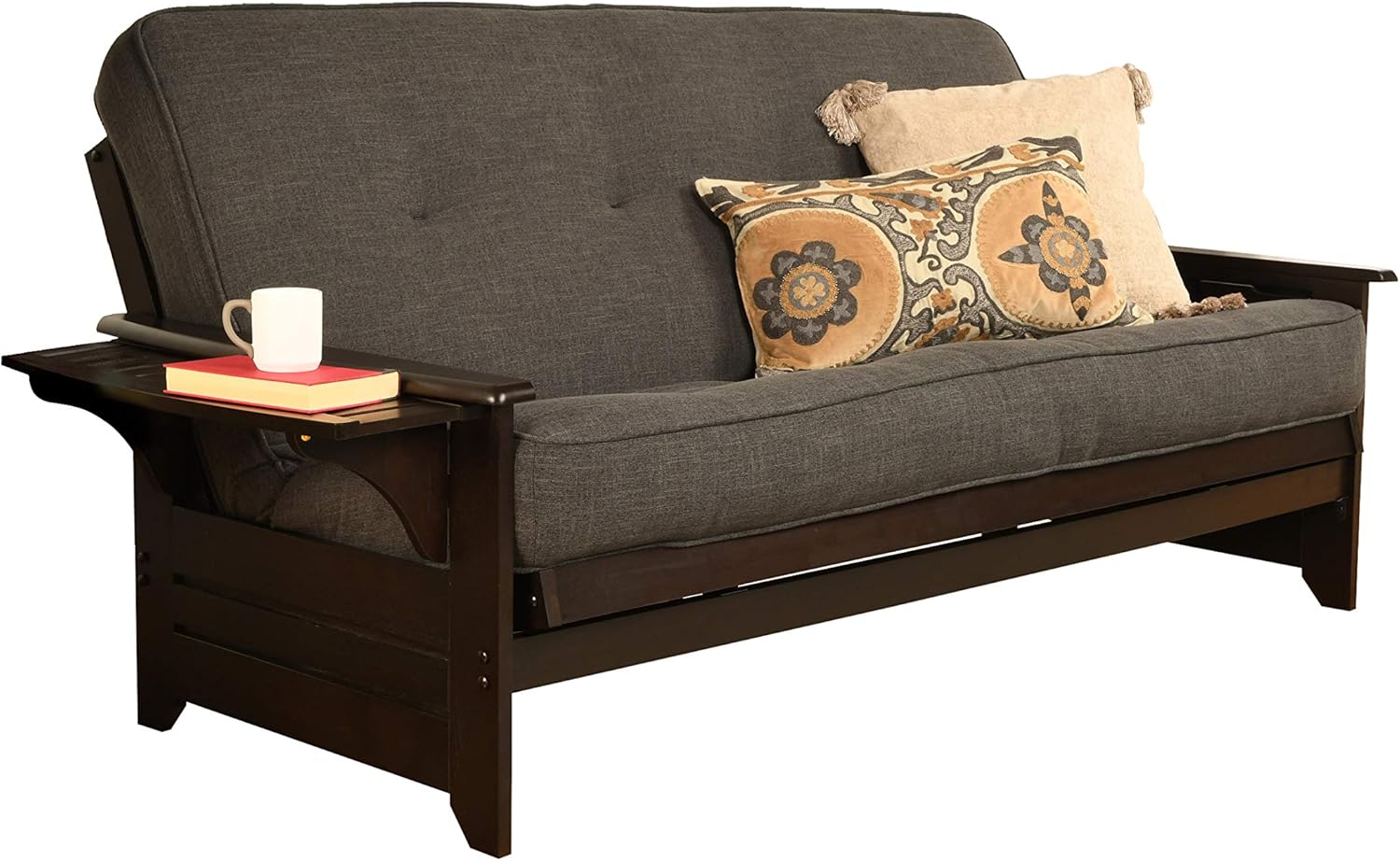 Kodiak Furniture Phoenix Full Size Futon in Espresso Finish, Linen Charcoal