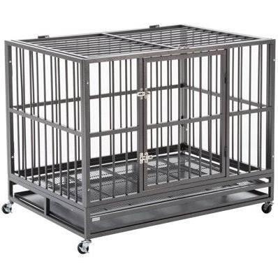 Walcut 42 inch Heavy Duty Dog Cage Crate Kennel Metal Pet Playpen Portable w/Tray Silver