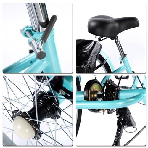 Adults Tricycles 24 & 26 Inch 3 Wheel Bikes for Adults with 7 Speed, Adult Tricycles for Women Men, Dual Chain, Large Rear Basket and Bag, Adult Trikes for Shopping, Beach and City