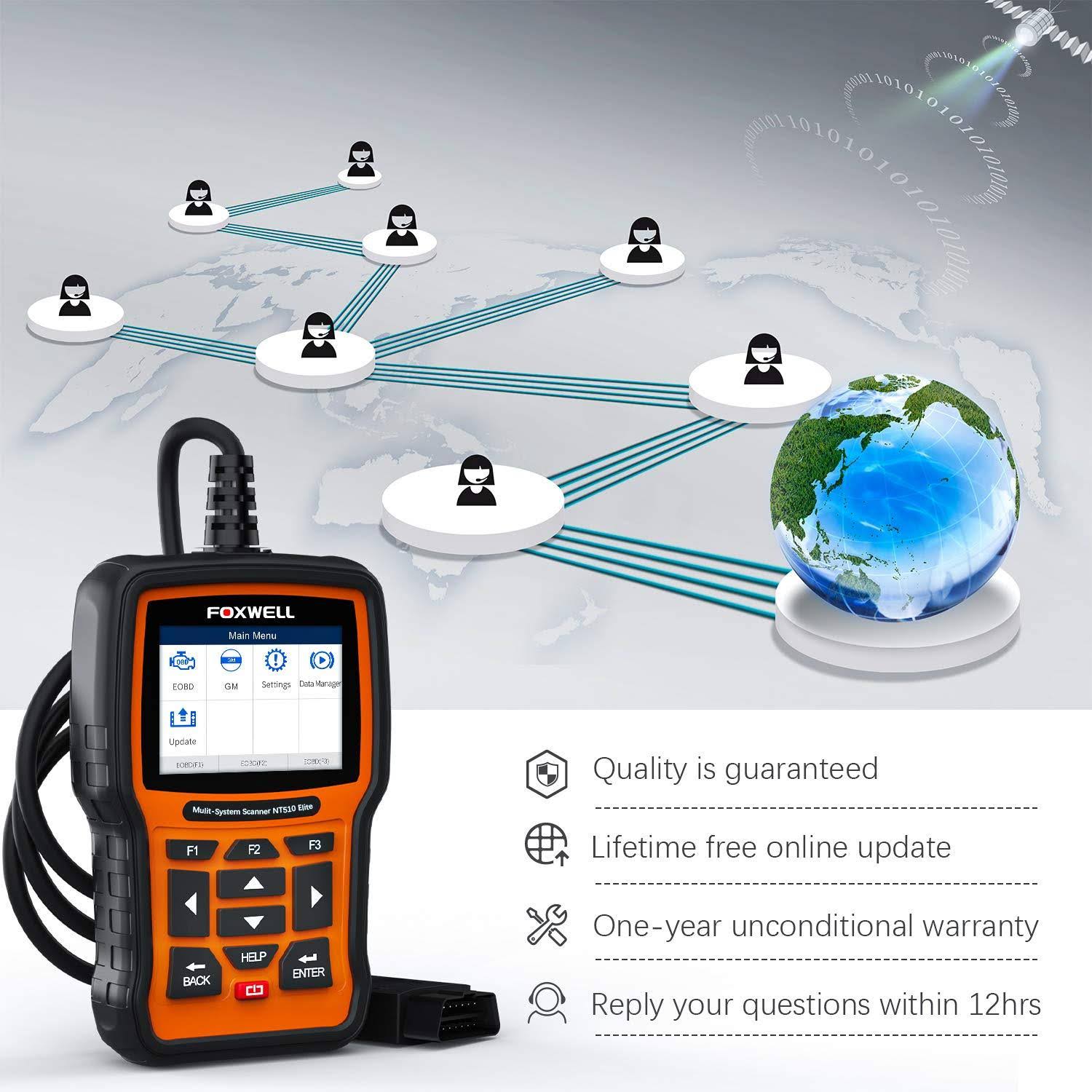 Foxwell NT510 Pro OBD2 Scan Tool Auto Diagnostic Code Scanner with Oil for GMC