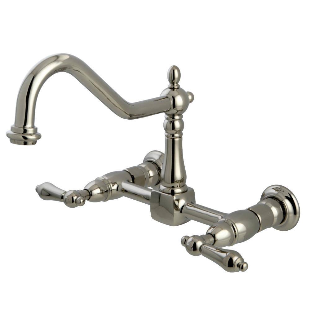 Kingston Brass KS1242AL Heritage 8 in. Wall Mount Kitchen Faucet, Polished Brass