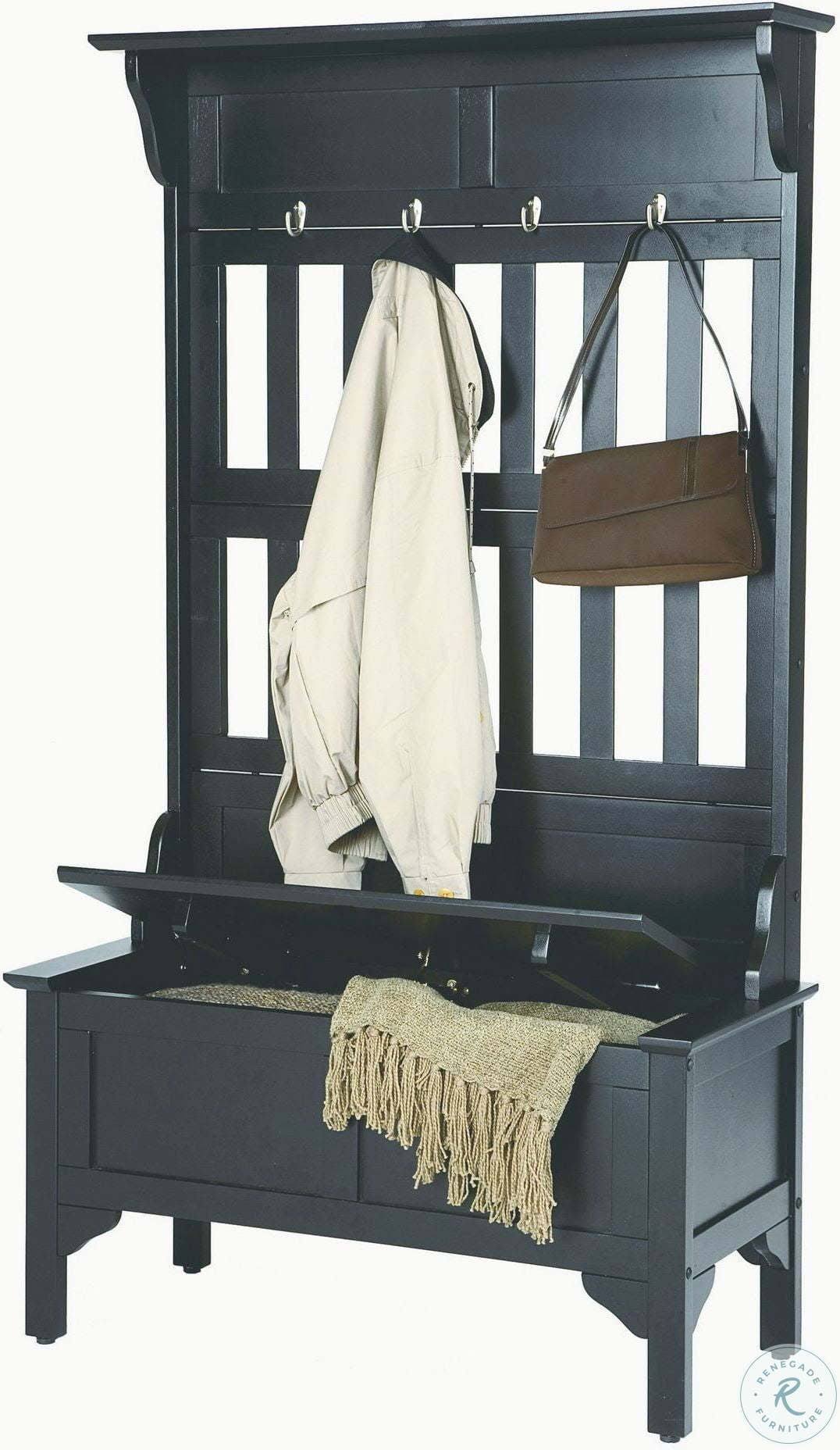 Home Styles Hall Tree u0026 Storage Bench (Black)