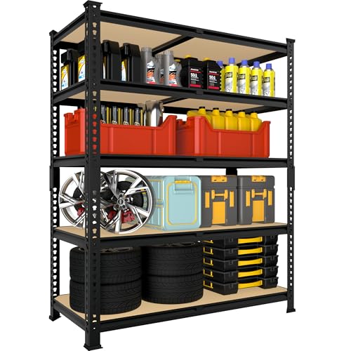 5 Tier Garage Storage Shelves - 32" W x 16" D x 63" H Adjustable Heavy Duty Metal Shelving Unit, Garage Shelving Utility Storage Rack for Basement, Pantry, Kitchen, Black, 2 PCS