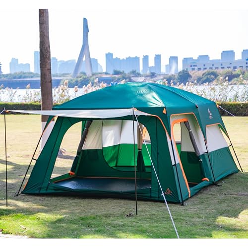 KTT Extra Large Tent 10-12-14 Person(Style-B),Family Cabin Tents,2 Rooms,3 Doors and 3 Windows with Mesh,Straight Wall,Waterproof,Double Layer,Big Tent for Outdoor,Picnic,Camping,Family Gathering
