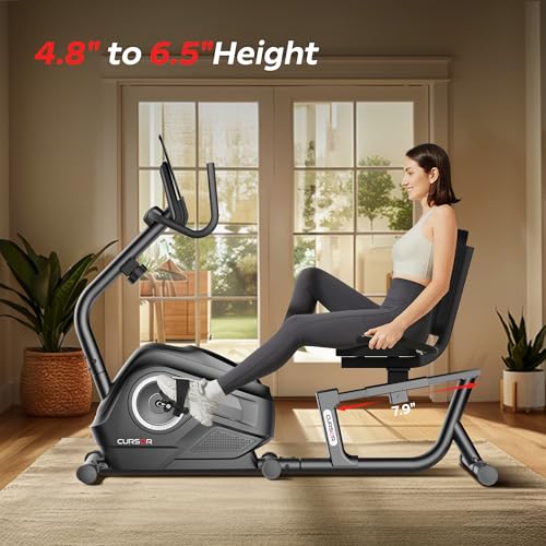 CURSOR FITNESS Recumbent Exercise Bike, Stationary Bikes for Home with Adjustable Seat, 16-Level Magnetic Resistance Recumbent Exercise Bike for Home Gym Cardio Workout Training