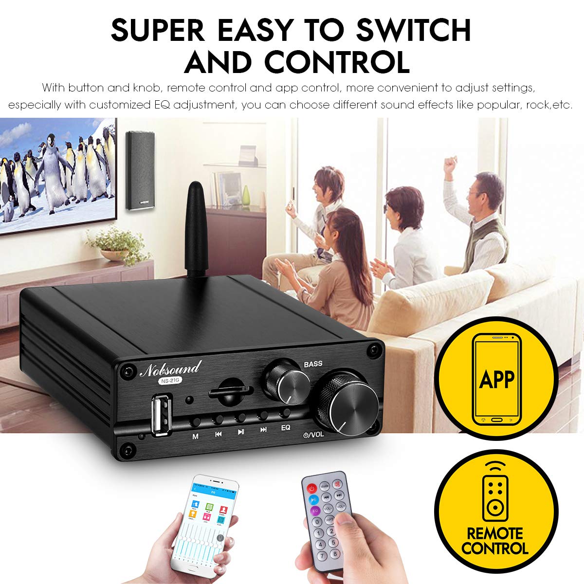Nobsound NS-21G Mini 2.1 Channel Bluetooth 5.0 Power Amplifier Stereo Amp USB/AUX Music Player Pack of 2